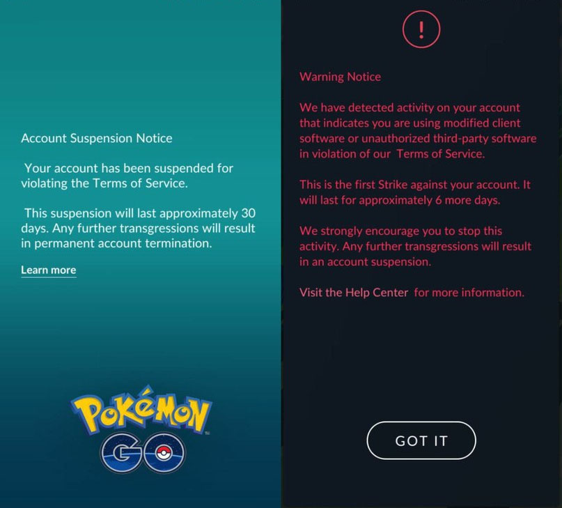 pokemon go account ban