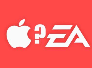 Logos of Apple and EA Games by a question mark