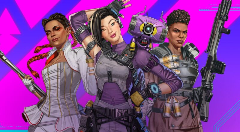 Apex Legends characters pose against a purple background