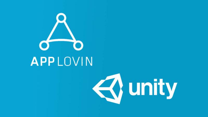Logos of AppLovin and Unity on a light blue background