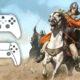 A horseman riding to battle with PS5 and Xbox Series X controllers