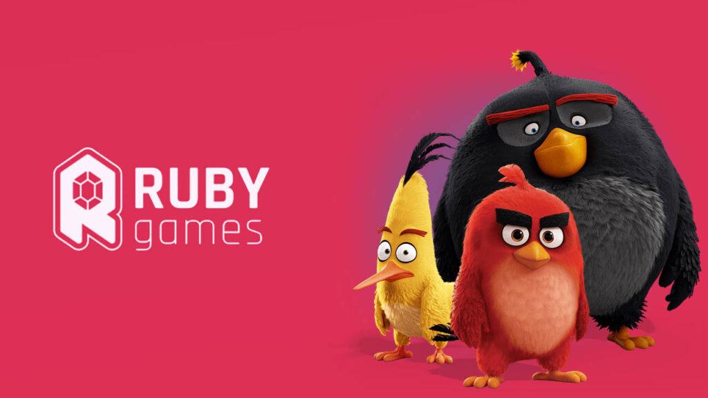 Ruby Games logo side by side Angry Birds main characters