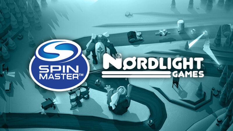Logos of Spin Master and Nordlight on cyan background