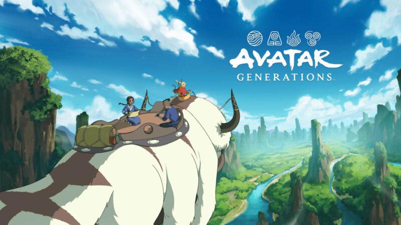The Team Avatar are flying toward the blue skies on Appa the flying bison