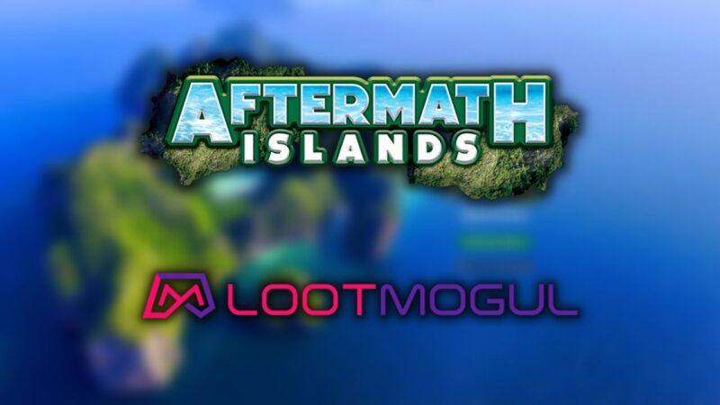 Aftermath Islands and LootMogul logos on blurred background
