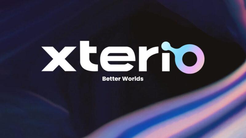 Xterio's logo on a dark and light mix colored background