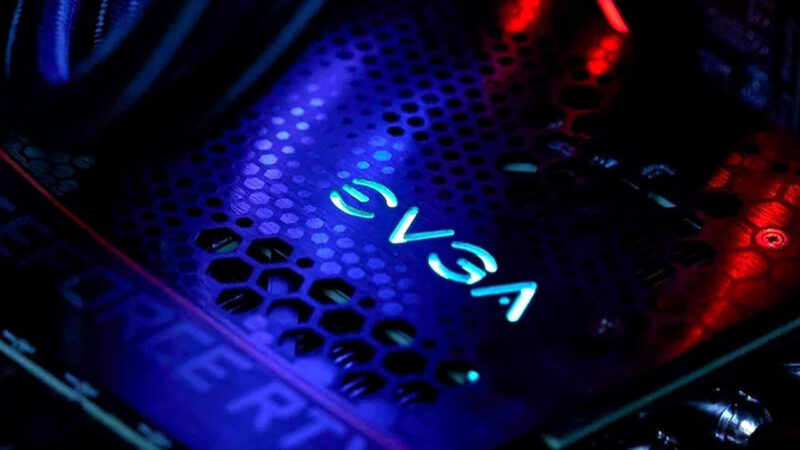 A close up picture of an EVGA GPU