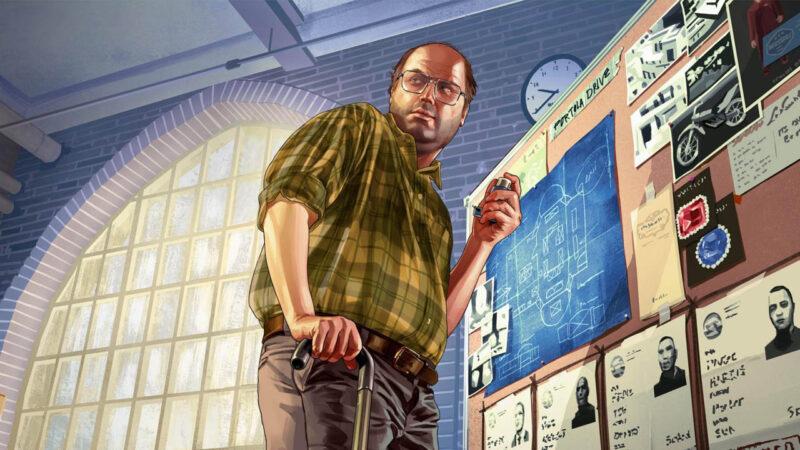 GTA V Lester in front of a planning board for a hesit