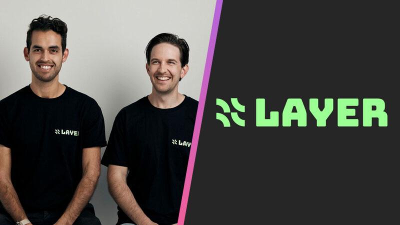 On the left, Layer founders Rachit Moti and Chris Illuk and on the right Layer's company logo