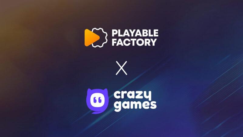Playable Factory and crazygames logos on a blueish warm background