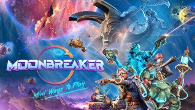 Moonbreaker logo on left and characters on right