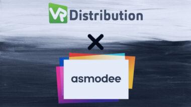 VR Distribution and Asmodee logos in front of a light grey and black background
