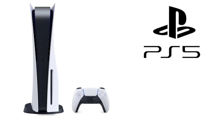 PS5 console and controller, ps5 logo on right top