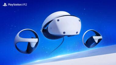 PlayStation VR2 headset and controllers display