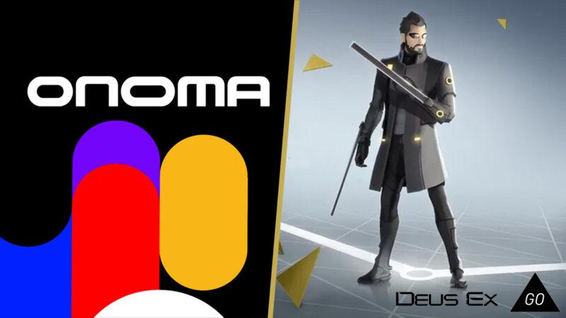 Onoma logo on the left, deux ex character on the right