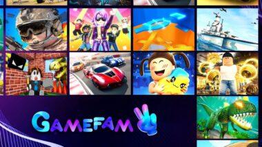 A collage of different games Gamefam has created, along with the gamefam logo