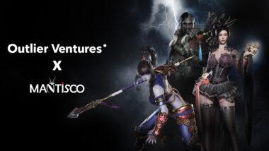 Outlier Ventures and Mantisco logos next to characters from Hunter's Arena: Legends