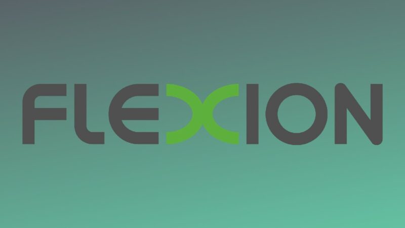 Flexion mobile logo over a greenish background.